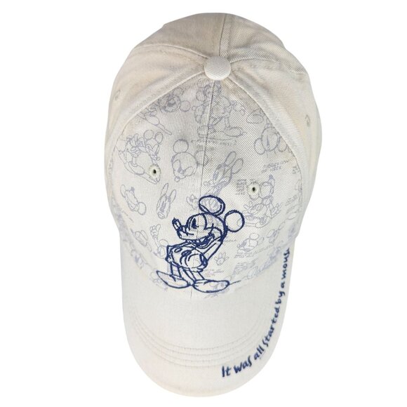 Vtg Disney Mickey Mouse Baseball Cap Hat Beige Navy Embroidered Strapback - Picture 11 of 15